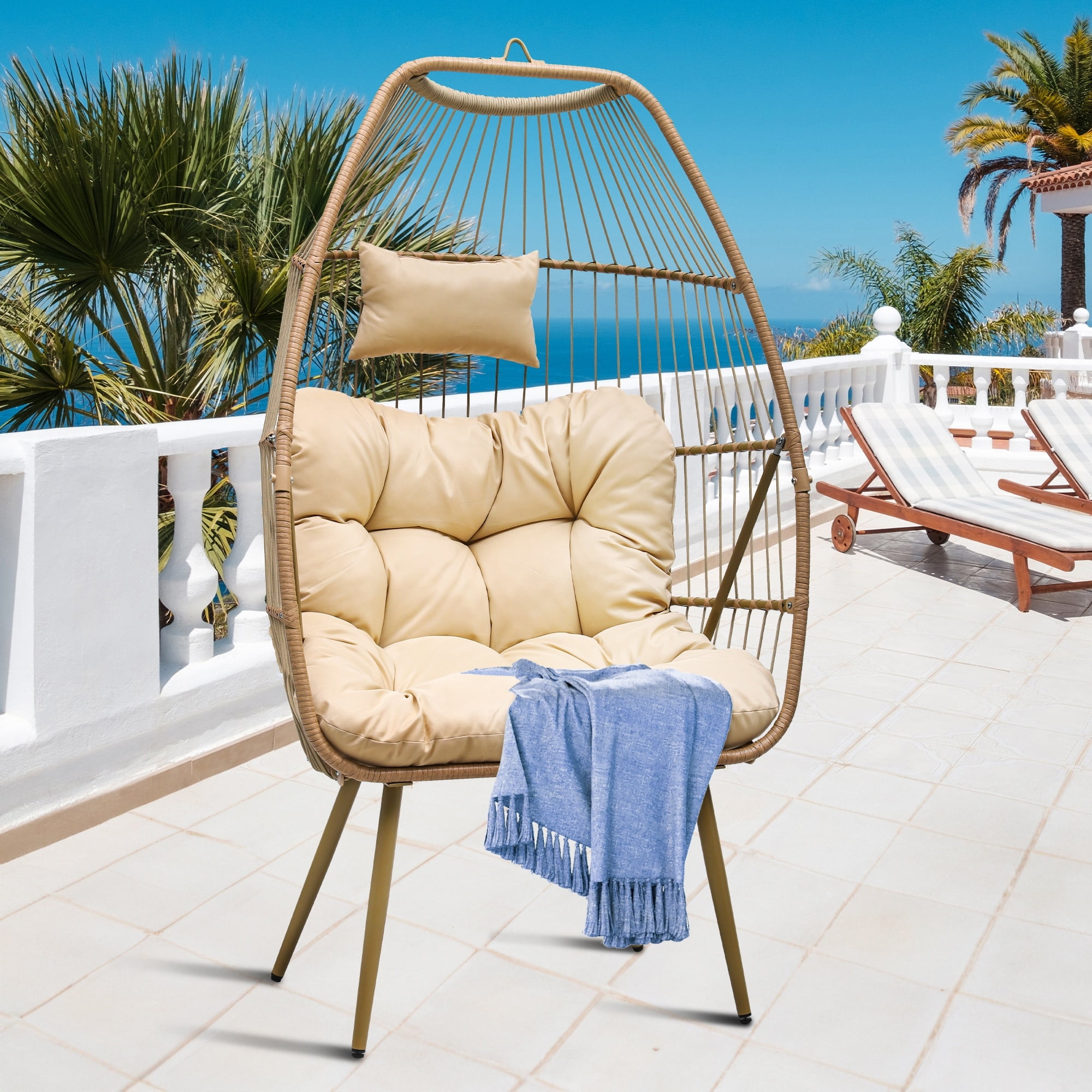 Nude Steel Hanging Egg Chair with Sun Resistant Cushions