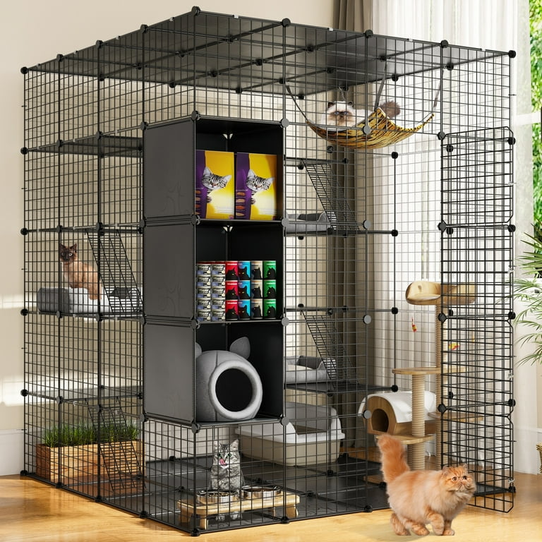 Outdoor Cat Kennel With Roof PawHut Cat Cage Indoor, DIY Tier