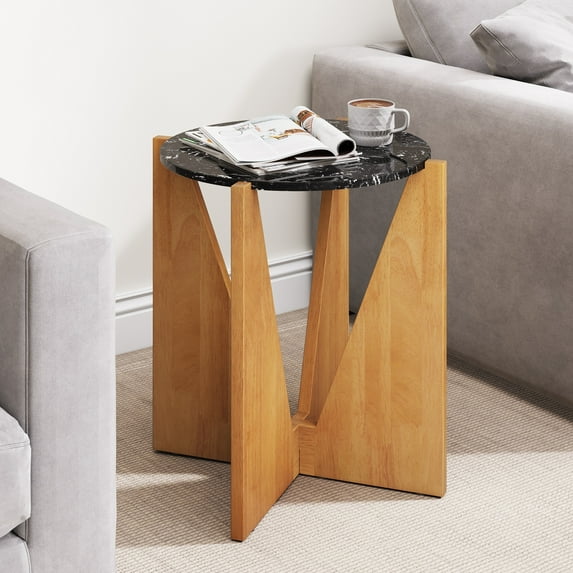 Moasis Modern Faux Marble Round Side Table - 19.7"L x 19.7"W x 23.6"H Black/Brown