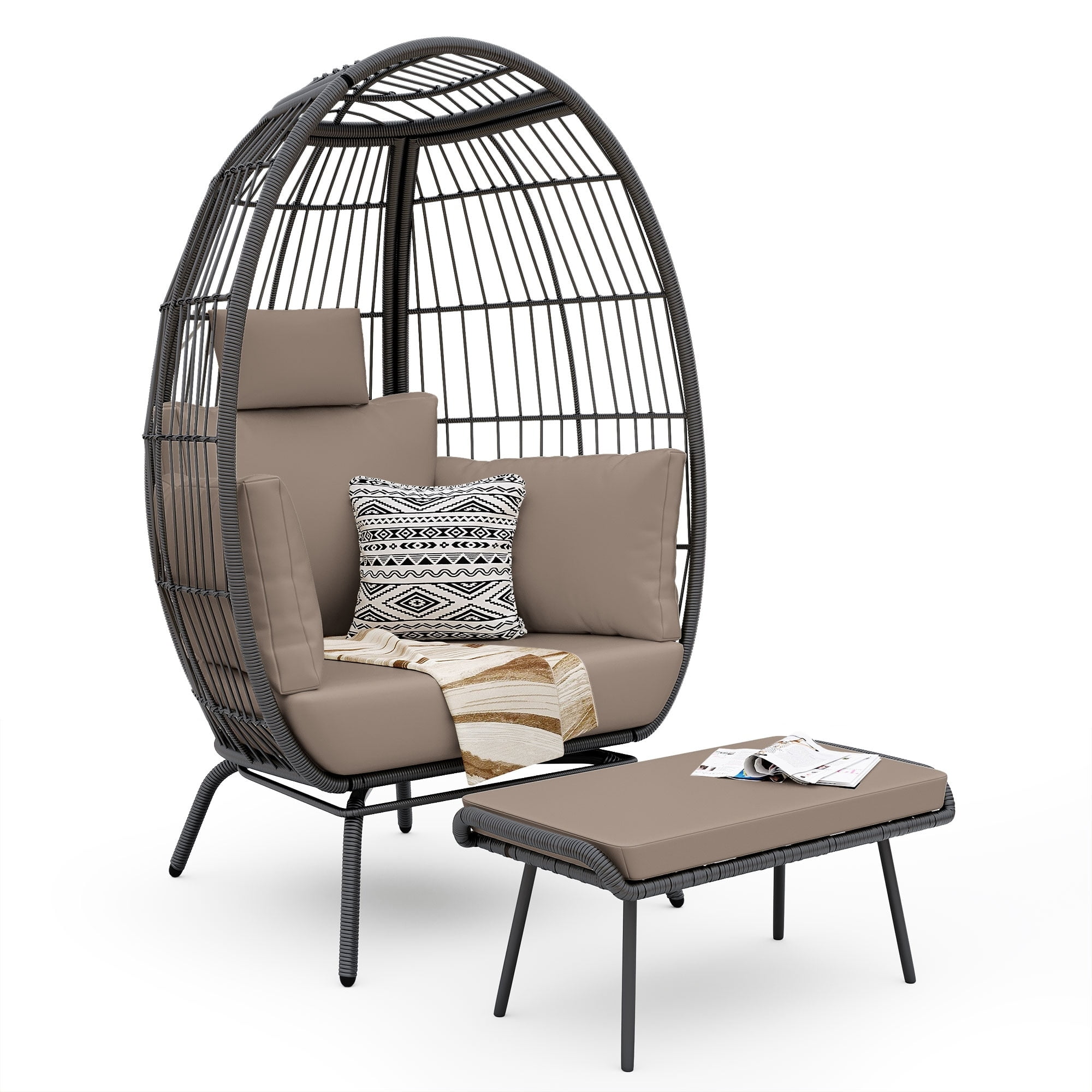 Moasis Outdoor Patio Wicker Egg Chair with Ottoman,Oversized Basket ...
