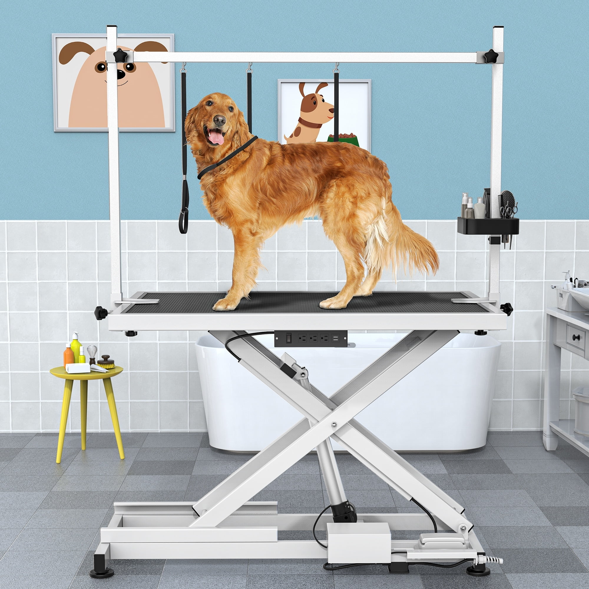 Heavy Duty Black Steel Electric Dog Grooming Table with Aluminum Arm