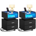 thumbnail image 1 of Moasis  Set of 2 LED 2 Drawers Nightstand with Charging Station Bedside Tables with Glass Top Black, 1 of 5