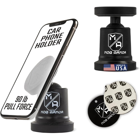 Mob Armor MobNetic Maxx - USA Assembled Magnetic Phone Holder for Car, Magnetic Car Phone Mount, 90-Degree Tilt, 360-Degree Rotation, Aluminum Metal, Compatible with iPhone & Android - Black