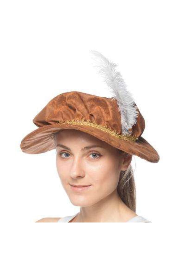 mens Mob Cap With Feather Costume Accessories, Brown, One Size US