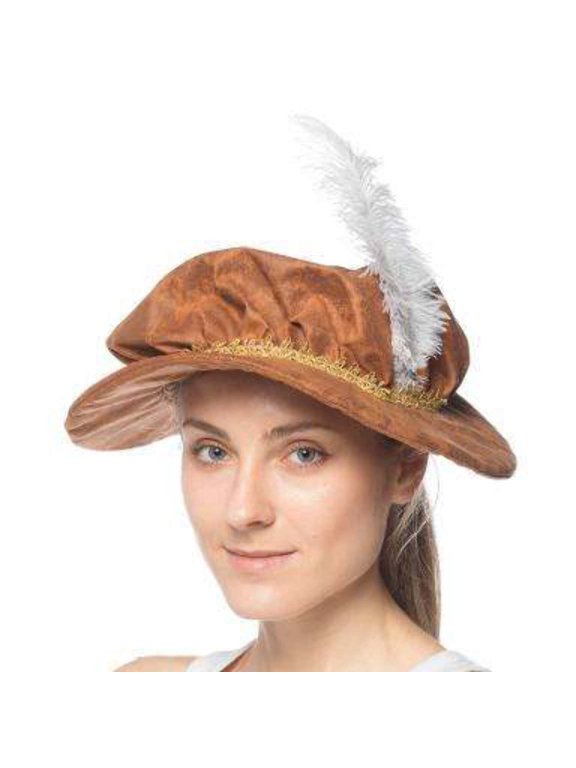 mens Mob Cap With Feather Costume Accessories, Brown, One Size US