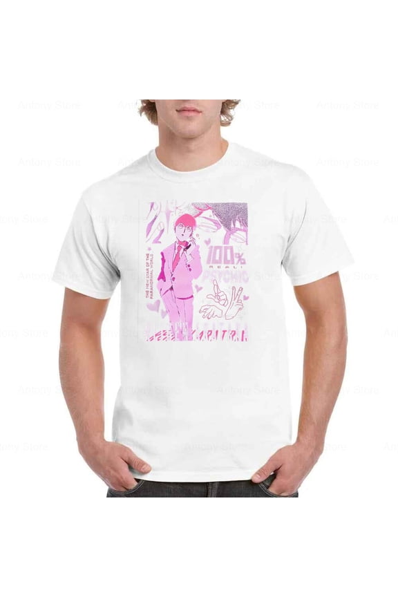 Mob Psycho 100 Reigen Arataka Pink Anime Fan Graphic T-shirt unisex up to 5XL