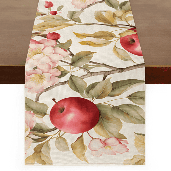 Mobatuba Fruit Apples Flowers Table Runner 48 Inches Long Decorative Linen Table Runners Rustic Farmhouse Table Runner Seasonal Spring Home Decor 13 x 48 Inches