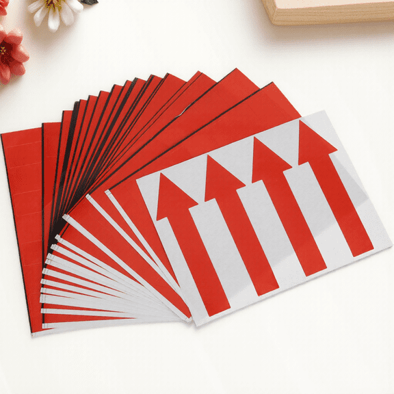 Mobestech 100Pcs Red Arrow Stickers Adhesive Directional Signs for Wall Floor Marking and Indication Use