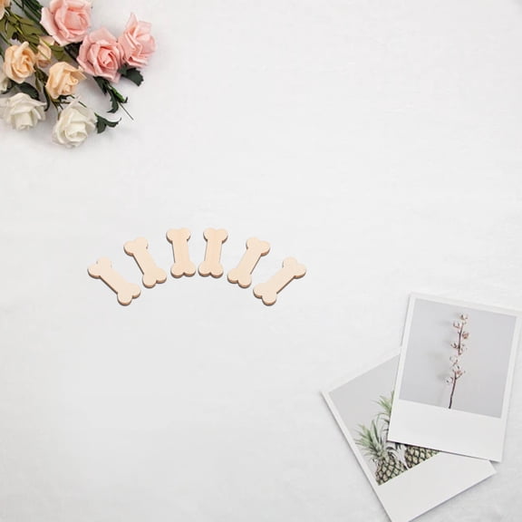 Mobestech 100Pcs Bone Shaped Wood Slices Khaki Wooden Cutouts for Creative DIY Craft Projects