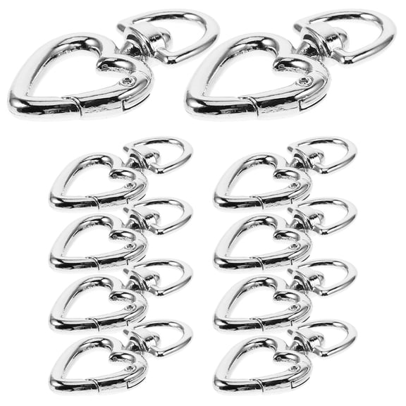 Mobestech Small Carabiner Clip Heart Shaped Metal D Rings Silver 10pcs
