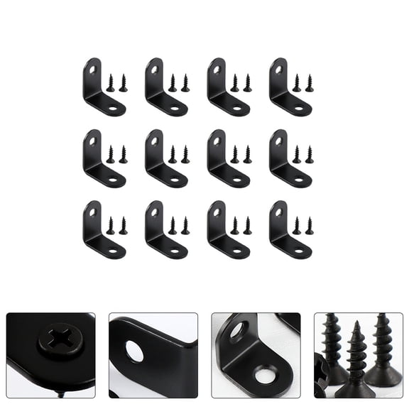 Mobestech 12Pcs Black L Shaped Corner Brace Sturdy Anti Rust Stainless Steel Bracket