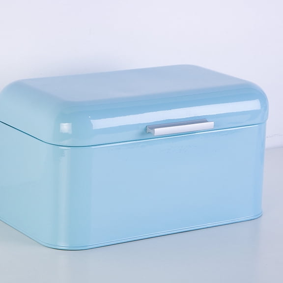 Mobestech 1Pc Blue Iron Bread Box Kitchen Storage Bin with Special Pattern Door for Home and Cafe Use
