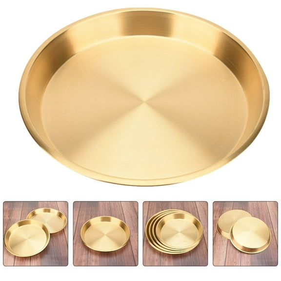 Mobestech 1Pc Copper Tray Golden Stainless Steel Food Serving Plate for Kitchen Tableware