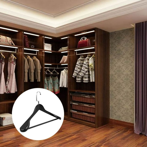 Mobestech Multi-Functional Black Wood and Stainless Steel Hanger for Closet and Laundry