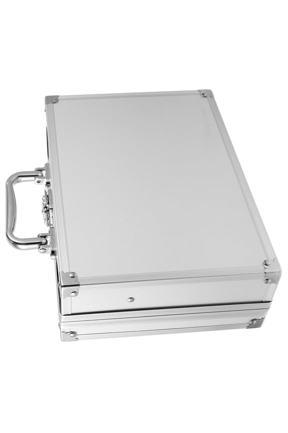 Silver Aluminum Briefcase Hard Storage Case with Lock for Tools and Travel Use