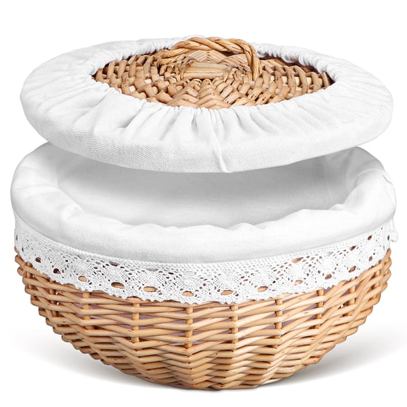 Mobestech White Woven Bread Basket, Multipurpose Kitchen Storage Organizer for Countertop and Pantry