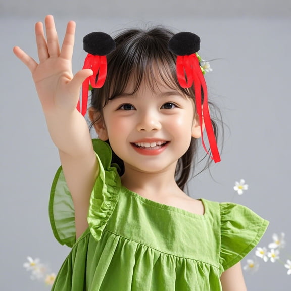 Mobestech 2 Pairs Cute Pompom Hair Clips Stylish Hair Barrettes with Ribbons for Daily Use Parties and Weddings