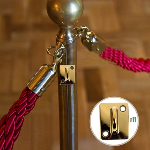 Mobestech 2Pcs Metal Guardrail Rope Hooks Wall Mounted Golden Hook for Crowd Control Rope Storage