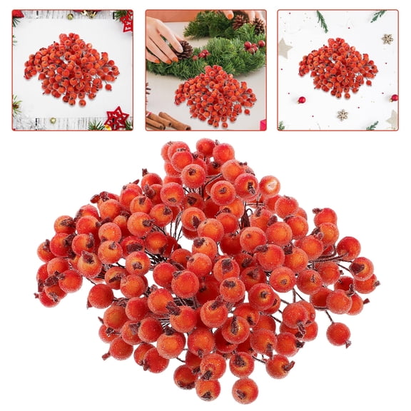 Mobestech Frosted Berry Orange Artificial Flower Decor for Christmas Tree and DIY Projects 200Pcs