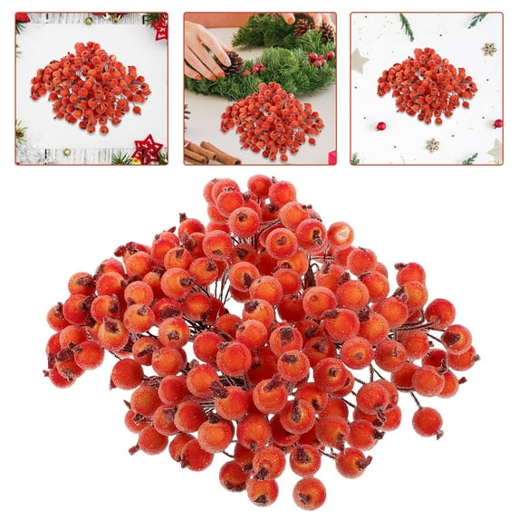 Mobestech Frosted Berry Orange Christmas Flower Decor for Home and Hair Accessories 200Pcs