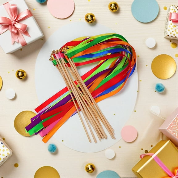 Mobestech 20-Pack Multicolor Ribbon Stick Wands with Bells, Fairy Wands for Wedding, Party, and Celebration Decorations