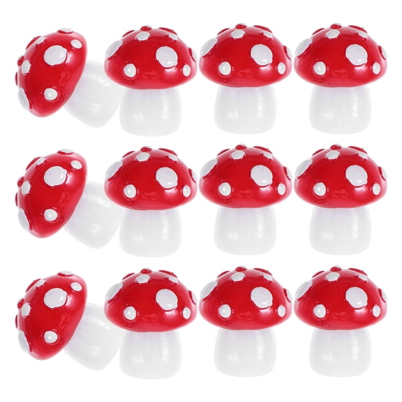 Mobestech 20 Pieces Realistic Red Resin Mushroom Figurines with Soft Glow for Outdoor Garden and Nighttime Decoration