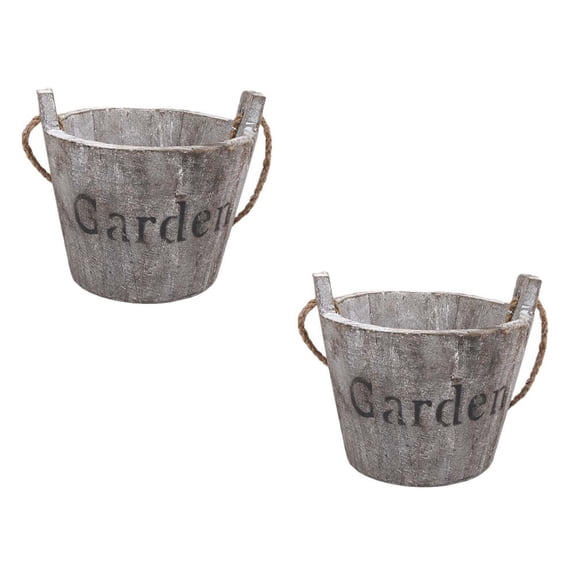 Mobestech 2Pcs Rustic Wooden Flower Pots Coffee Color for Home Use Durable Natural Wood Material