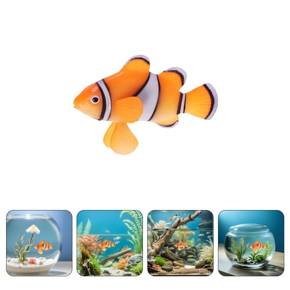 Mobestech 2Pcs Aquarium Floating Fake Fish Orange Silicone Clownfish Tank Decoration