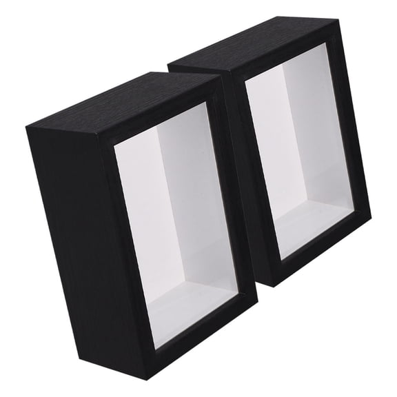 Mobestech Glass Display Box Wooden Shadow Box Black Wood 2Pcs for Wall Display