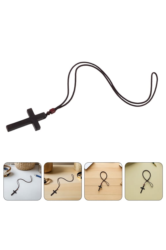 2Pcs Catholic Jewelry Black Wood Cross Pendant Necklace Comfortable Fit for Daily Wear
