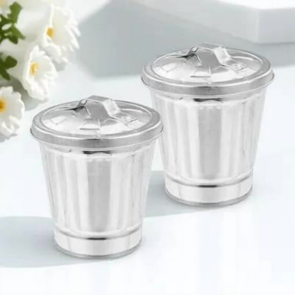Mobestech 2Pcs Compact Galvanized Trash Bucket Metal Desktop Garbage Storage