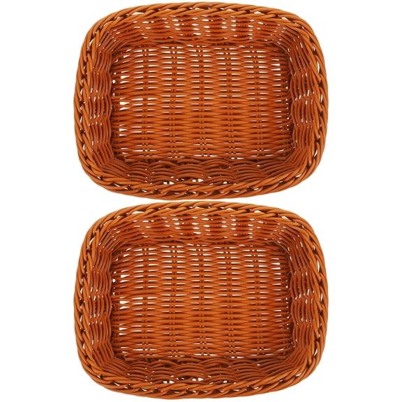 Mobestech 2Pcs Light Brown Plastic Baskets with Imitation Rattan Weave for Kitchen Storage and Organization