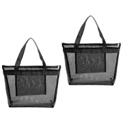 Mobestech 2Pcs Black Mesh Tote Bag with Handles for Easy Storage and Transport
