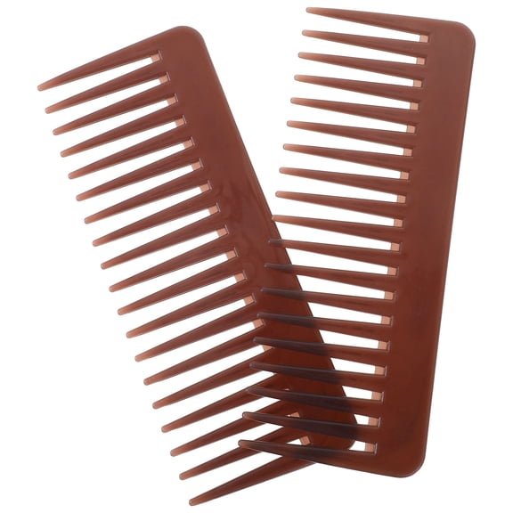 Mobestech 2Pcs Plastic Wide Tooth Comb Brown Hair Styling Comb for Home and Travel Use