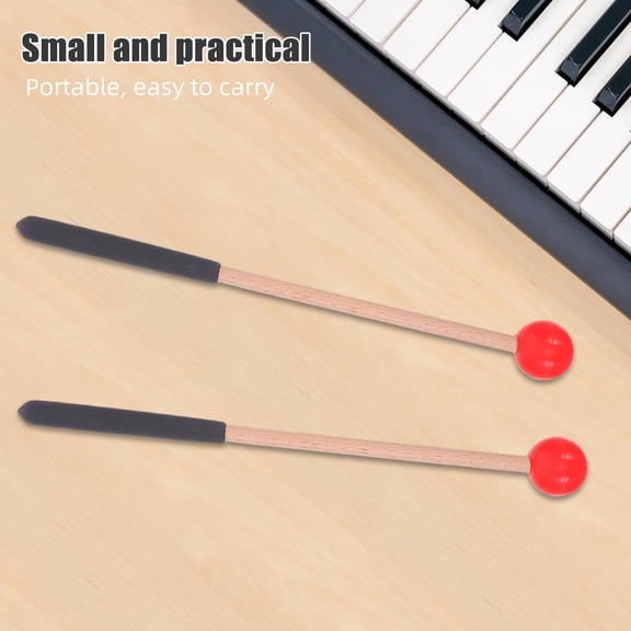 Mobestech 2Pcs Red Rubber Head Mallets for Percussion Instruments with Non Slip Wood Handle Comfortable Grip