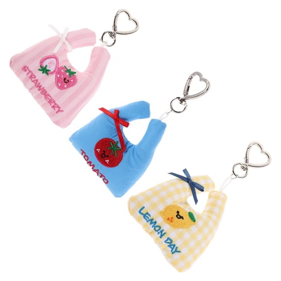 Mobestech Cute Strawberry Keychain Charm Multi Material for Bags and Purses 3Pcs