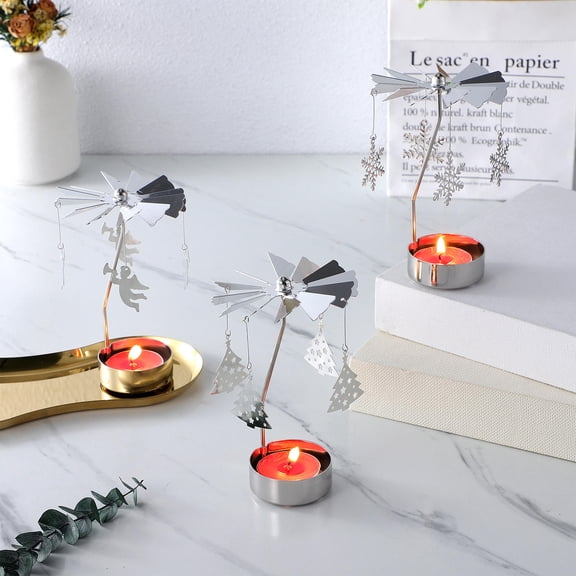 Mobestech 3Pcs Silver Metal Candle Holders Rotating for Table Decor and Gathering Events