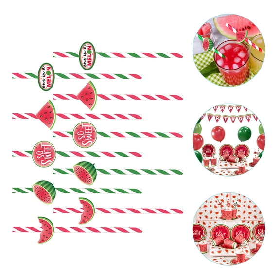 Mobestech 40Pcs Disposable Drinking Straws Paper Watermelon Decor for Home Party Favors Hawaii Style