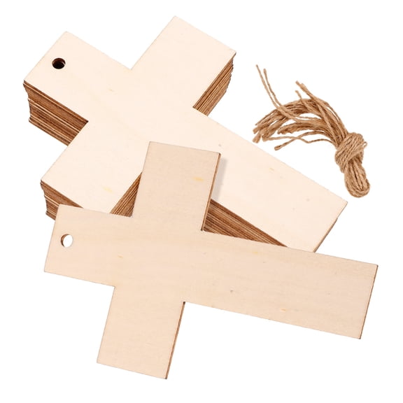 Mobestech 40Pcs Wooden Cross Craft Blanks for DIY Painting Unfinished Beige Cross Bookmarks