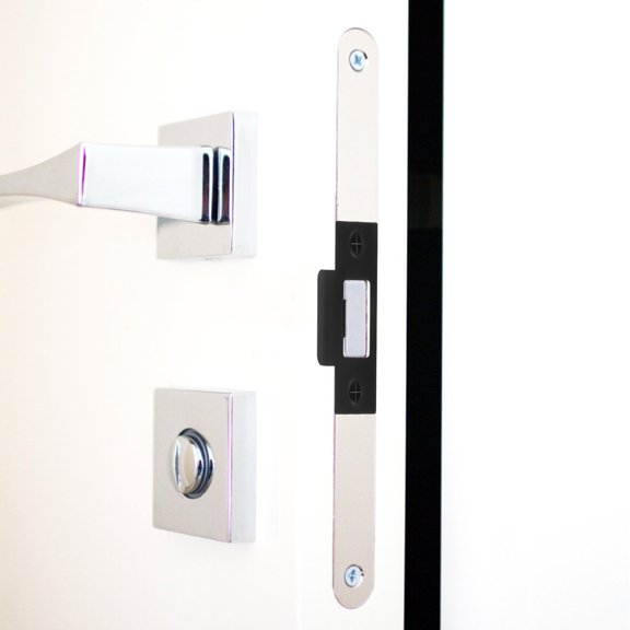 Mobestech 4Pcs Black Stainless Steel Door Reinforcement Plates with Precision Guide for Secure Latching