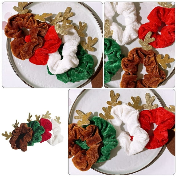 Mobestech 4Pcs Holiday Hair Scrunchies Cotton Red Soft Hair Accessory Women
