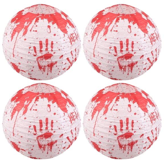 Mobestech 4Pcs Red Lanterns with Handprint Design for Party Hanging Decor Indoor Outdoor