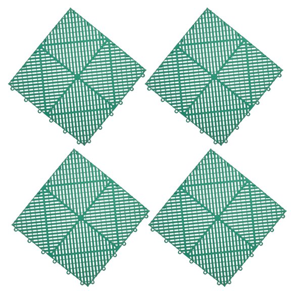 Mobestech 4Pcs Selfdraining Garage Floor Tiles Green Nonslip Heavy-Duty Interlocking Drain Mats
