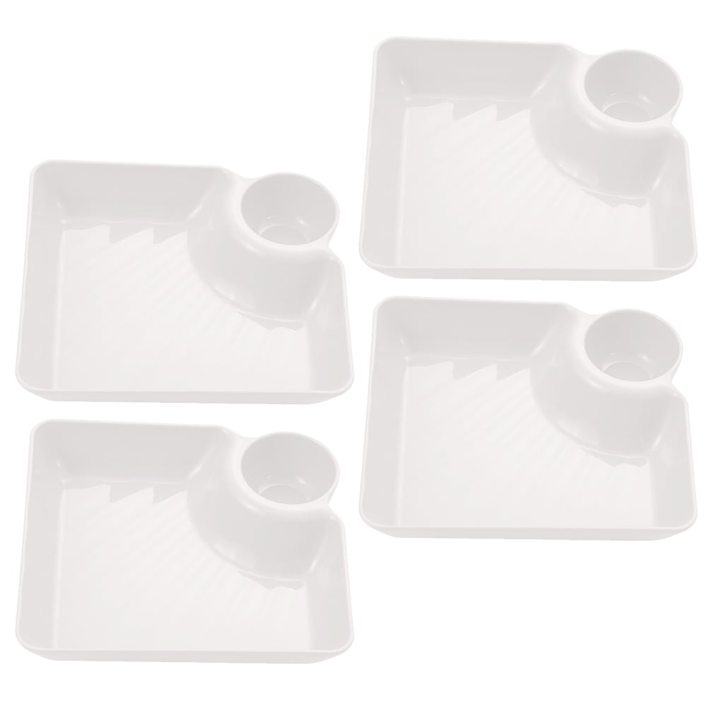 Mobestech 4Pcs White Plastic Food Serving Tray Set Elegant Design for Cookies Fries and Fruits