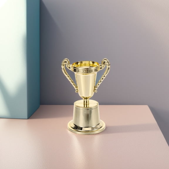 Mobestech 4pcs Miniature Trophy For Games Golden Plastic Finish Recognition Awards Stage Performances