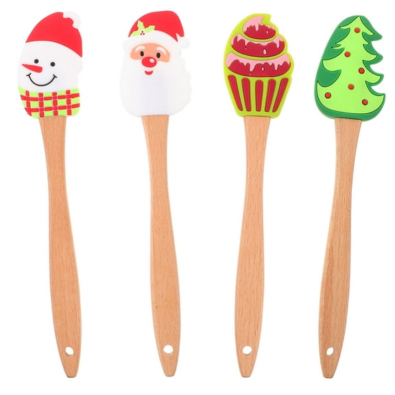 Mobestech Christmas Silicone Baking Set with Assorted Colors and Wood Handles for Kitchen Holiday Cooking