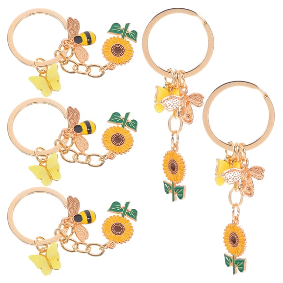Mobestech 5-Pack Enamel and Sunflower Keychains, Alloy Pendants, Multi-Color Bag Charms, Perfect Spring Accessories