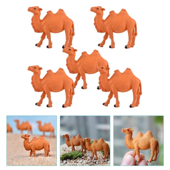 Mobestech Set of 5 Light Brown Camel Resin Figurines for Desk, Living Room, Office Decoration Animal Statues