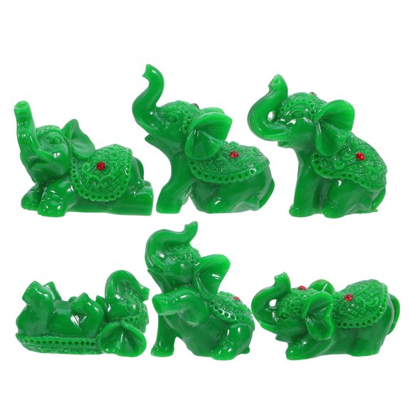 Mobestech 6Pcs Small Resin Elephant Figurines for Home Desk Decoration Feng Shui Lucky Statue