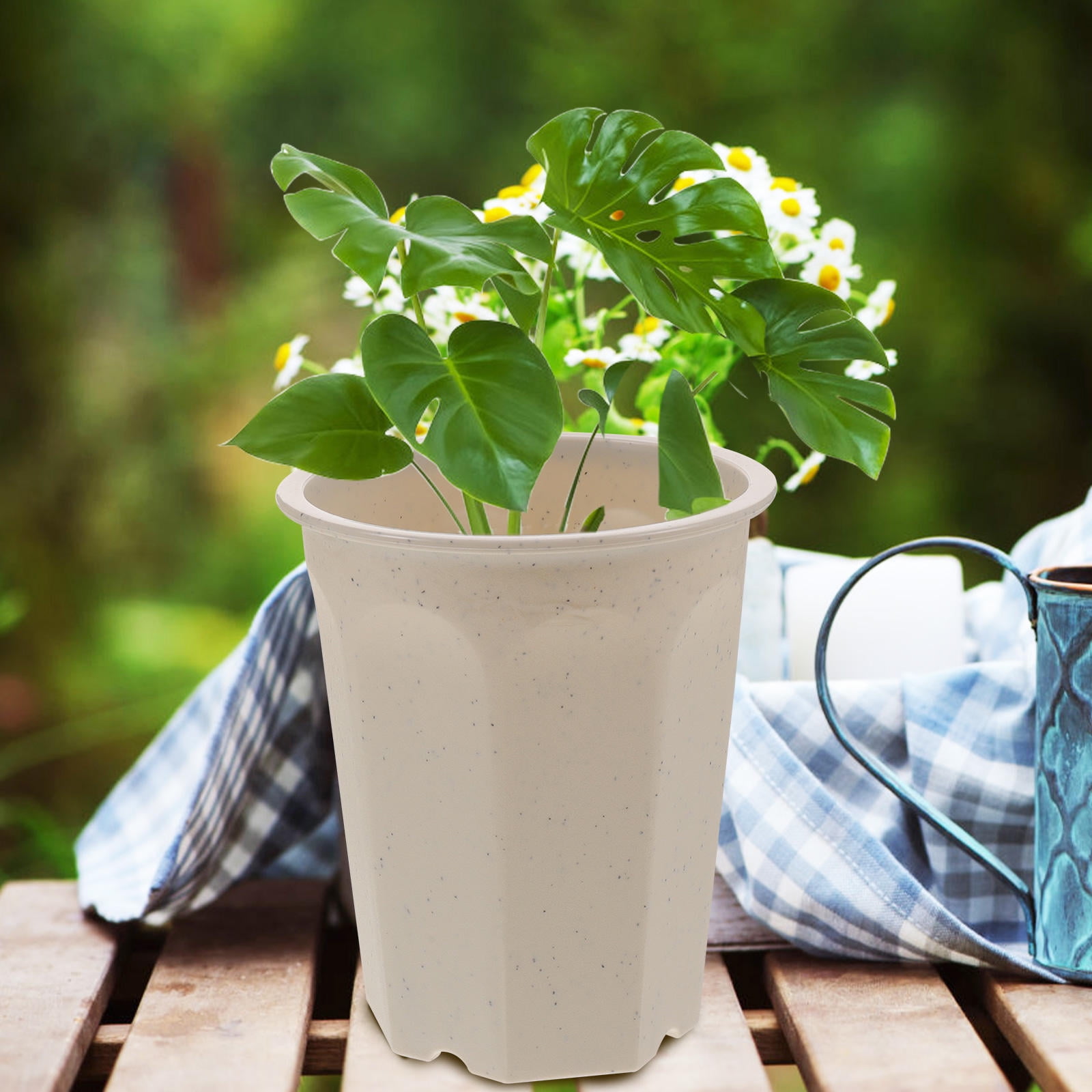 Mobestech Round Plastic Planter Pots for Indoor Outdoor Gardening, Lightweight Plant Containers and Protective Covers